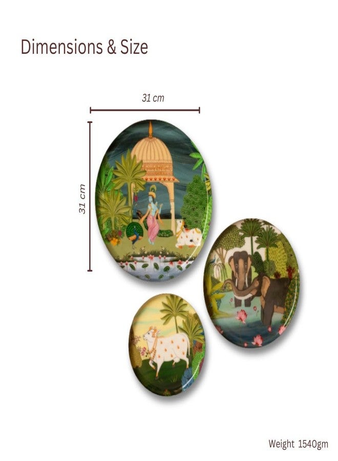 RITUALISTIC Dwarika Pichwai Wall Sculpture for home decoration | Wall decor items for living room | Metal Wall décor |Gift items for unisex |wall art| wall showpiece| Home Décor Gift Items | Set of 3 - Image 2
